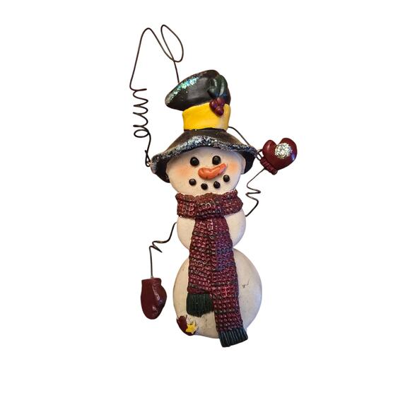 Vintage Henton Snowmen Set of 3 Christmas Ornaments Clay Ceramic - Picture 3 of 6